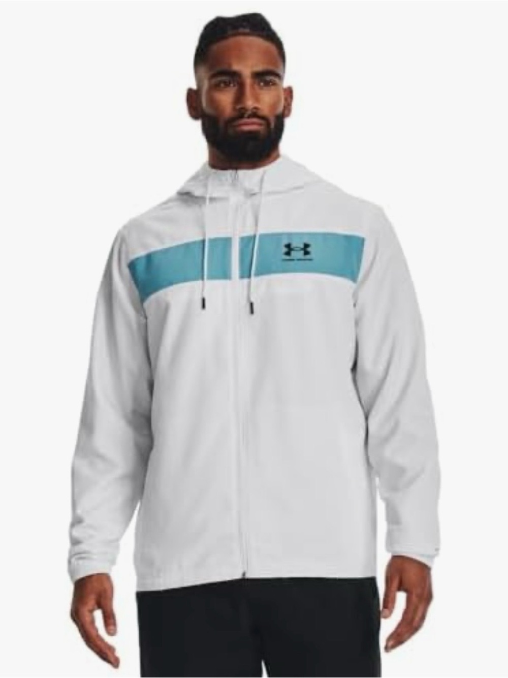 Under Armour White Hooded Windbreaker with Teal Chest Panel